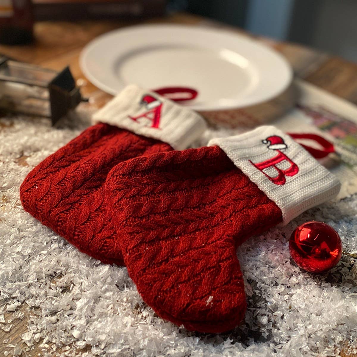 CLASSIC RED LETTER WOOL KNITTED CHRISTMAS SOCKS