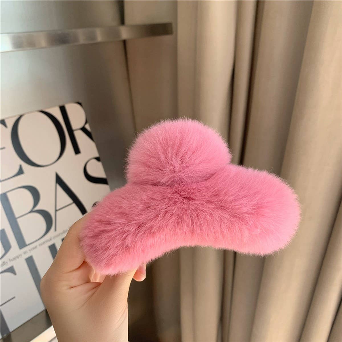 Large Rabbit Fur Hair Claw - Fluffy Winter Clip