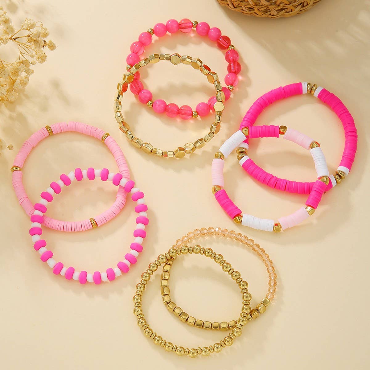 SIMPLE MULTI-STRAP POLYMER CLAY BRACELET SET_CWMM3527