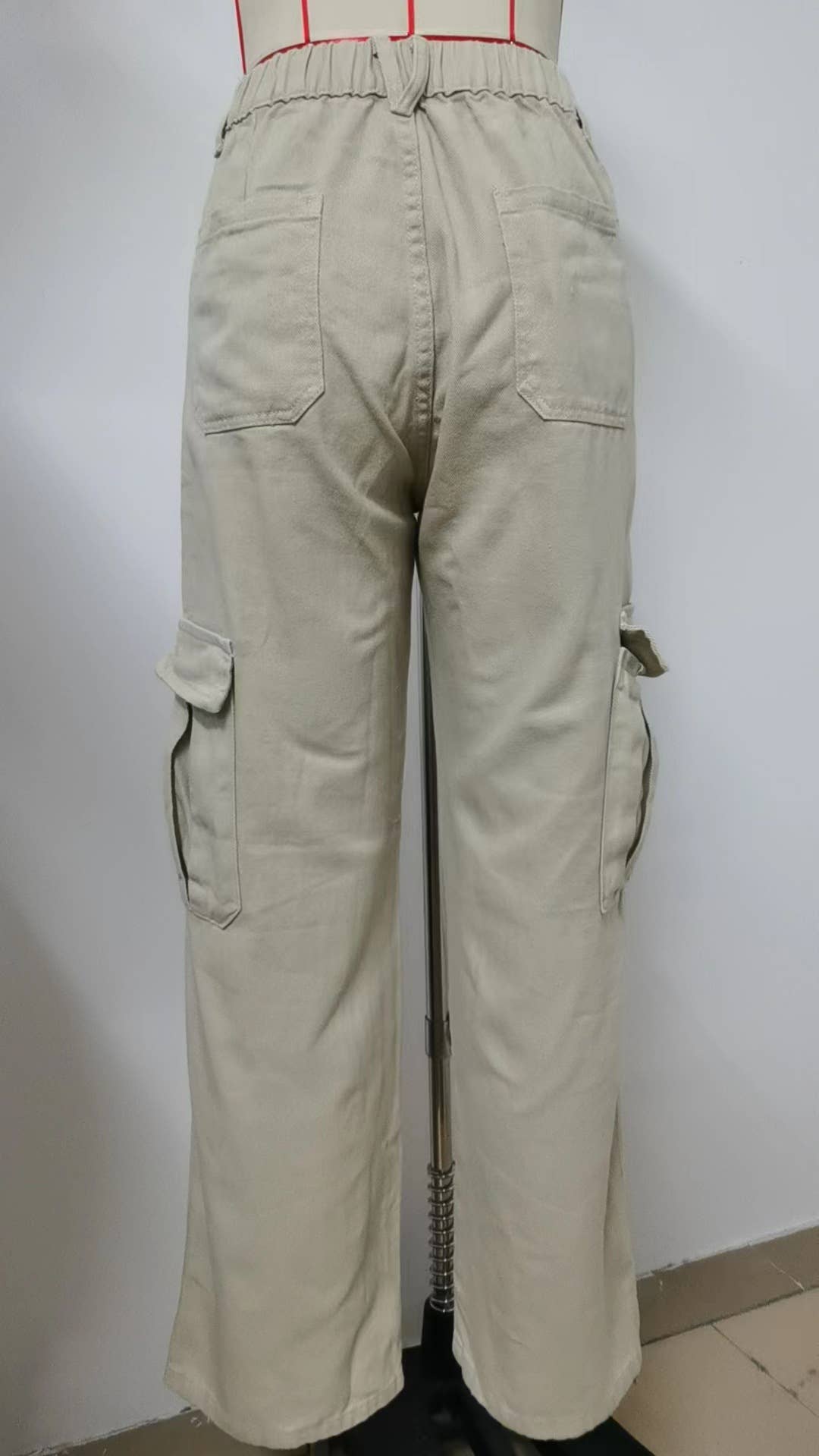ELASTIC-WAISTED DENIM CASUAL CARGO PANTS