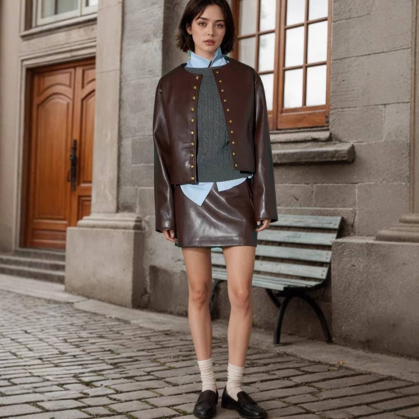 Golden Single-Breasted Short Leather Jacket