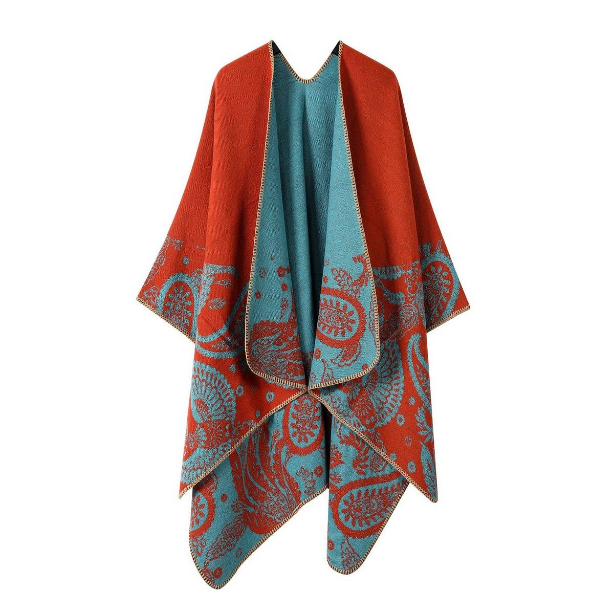 CASHEW FLOWER SHAWL SLIT CAPE DOUBLE-SIDED SCARF_CWASC2222