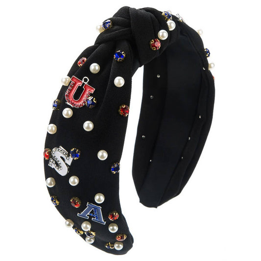 INDEPENDENCE DAY DIAMOND LETTERED PEARL HEADBAND_CWAHA1257