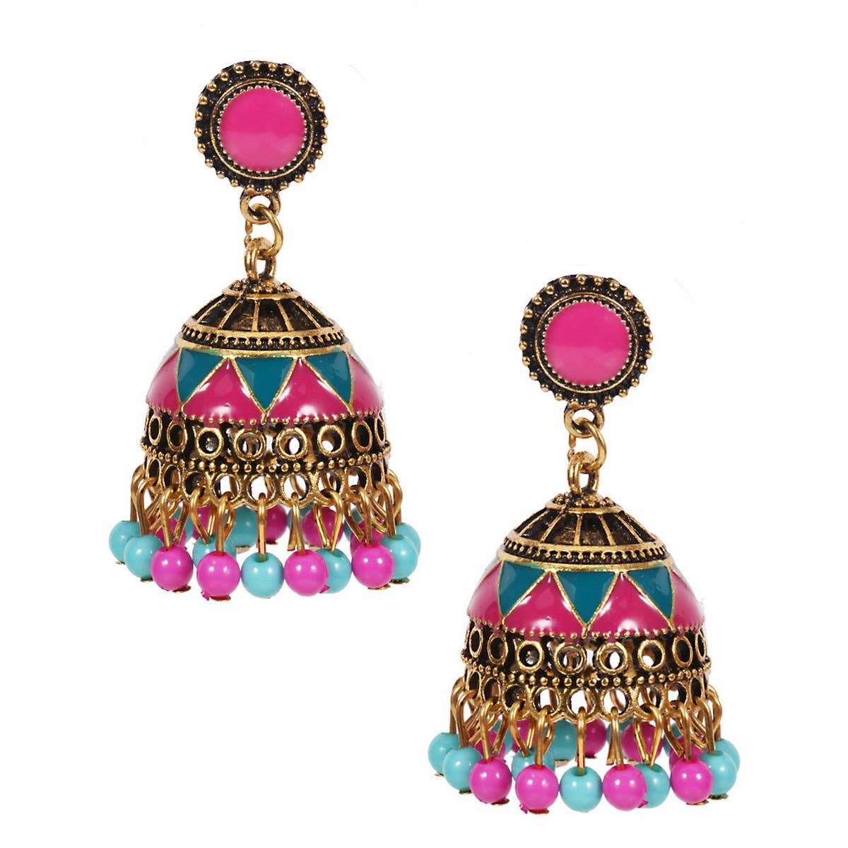 CWAJE05678_BOHO COLORFUL BEADED TASSEL BELL DROP EARRINGS