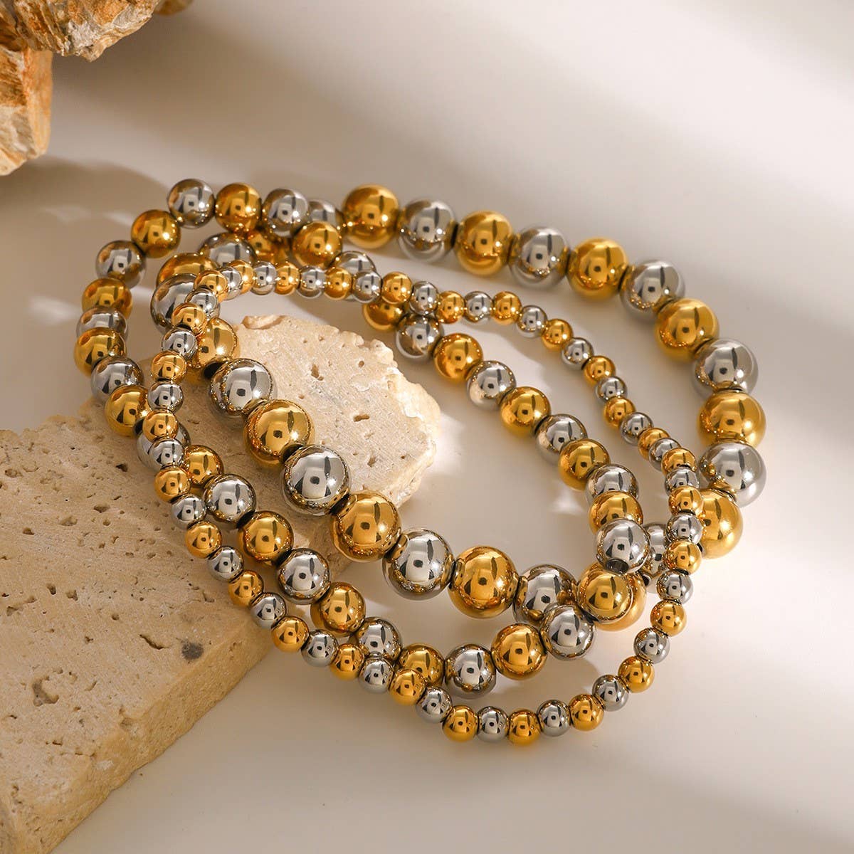 Designer Two-Tone Solid Bead Stretch Bracelet