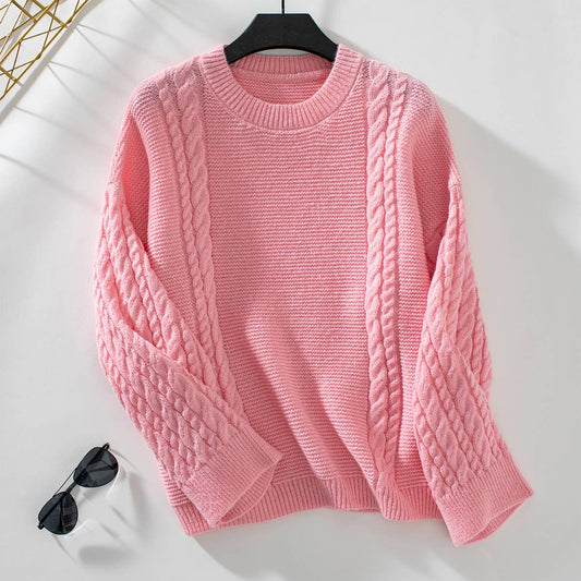 Twist knit sweater solid color pullover sweater