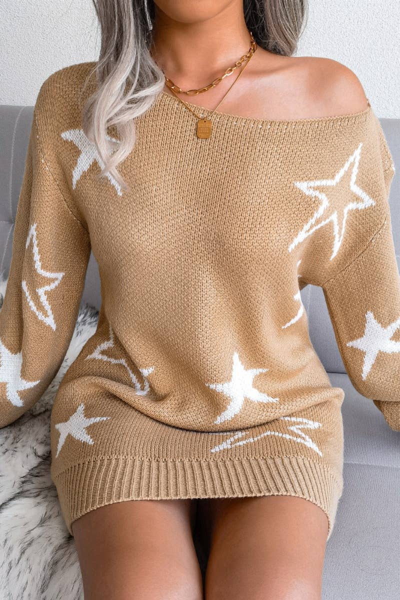 CWDSD6223_WINTER STARS LONG-SLEEVED SWEATER DRESS