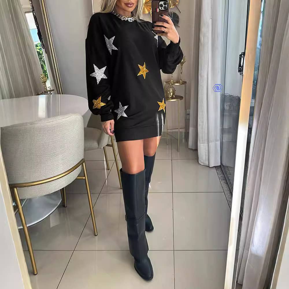 METAL FIVE-POINT HOT PLATED CLOTH CASUAL DRESS