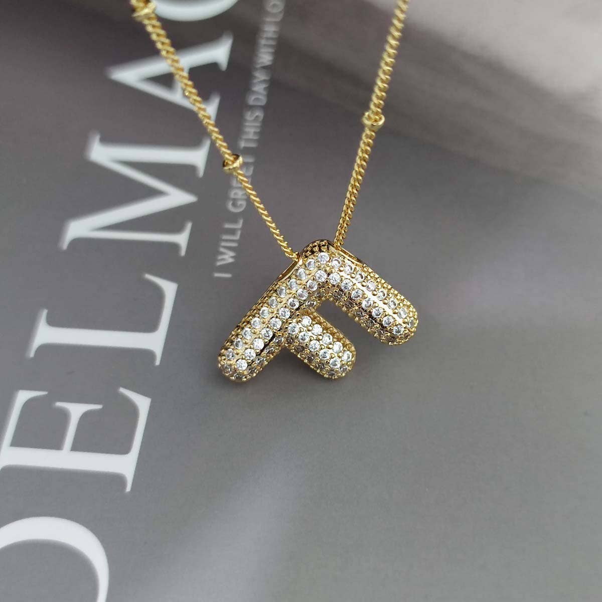 Copper Zirconia 26 Letters Pendant Necklace