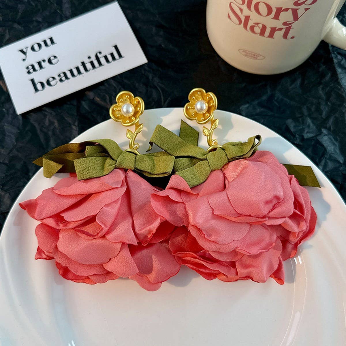 Handmade Fabric Flower Earrings Bold Spring Design