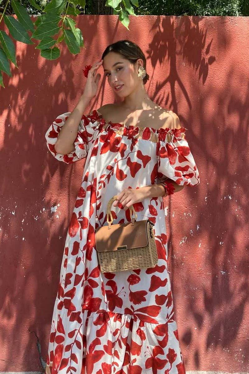 CWDMD6484_FLORAL OFF-SHOULDER PUFF SLEEVE MAXI DRESS