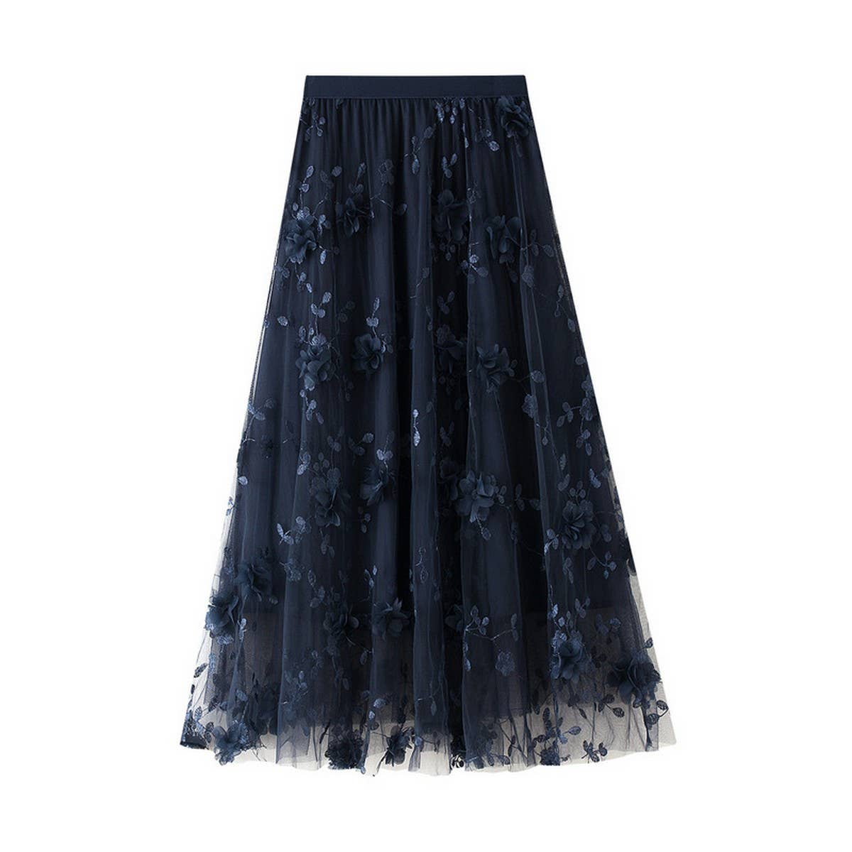 Embroidered Tulle A-Line Maxi Skirt Plus Size