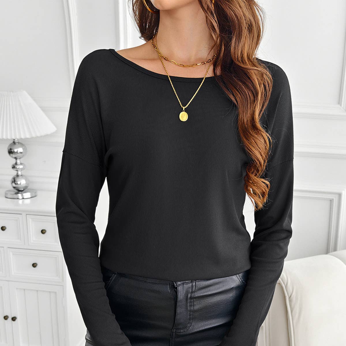 Solid-color patchwork butterfly ribbed T-shirt