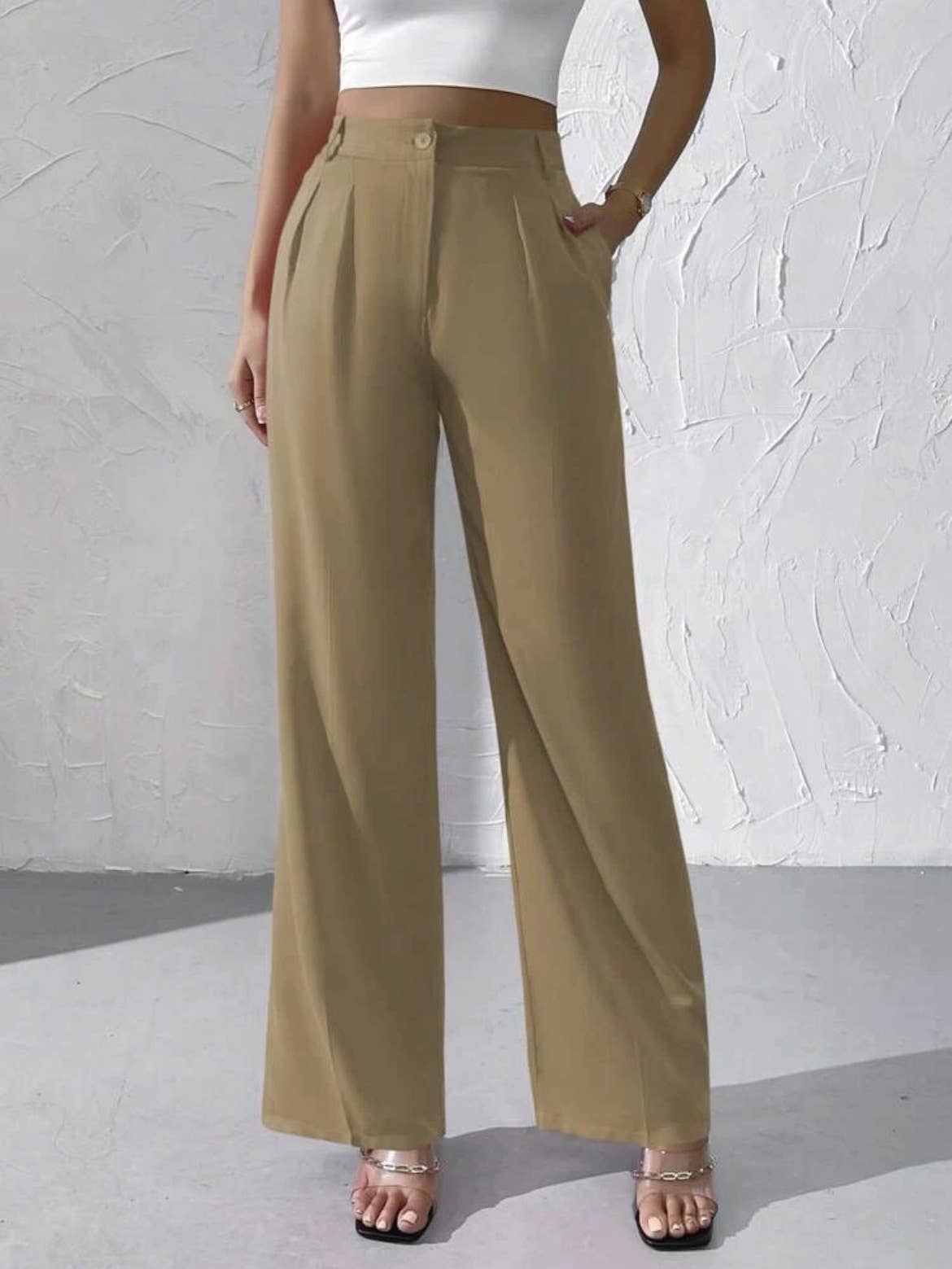 Elegant solid color dangling wide-leg suit pants