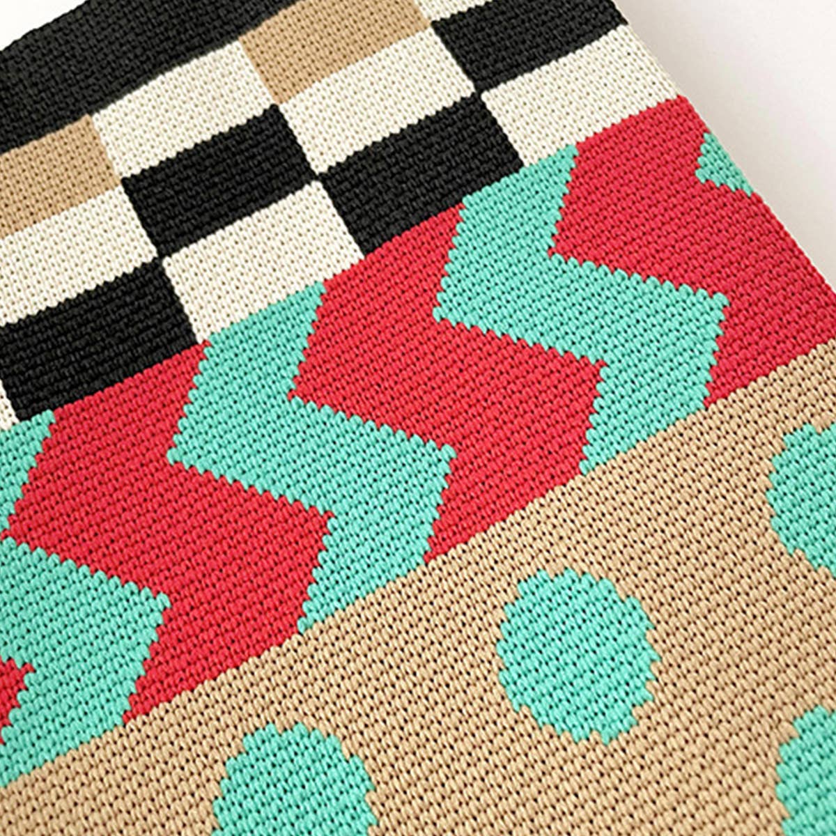 COLOR BLOCK POLKA DOT KNITTED SHOULDER TOTE BAG_CWAB1500