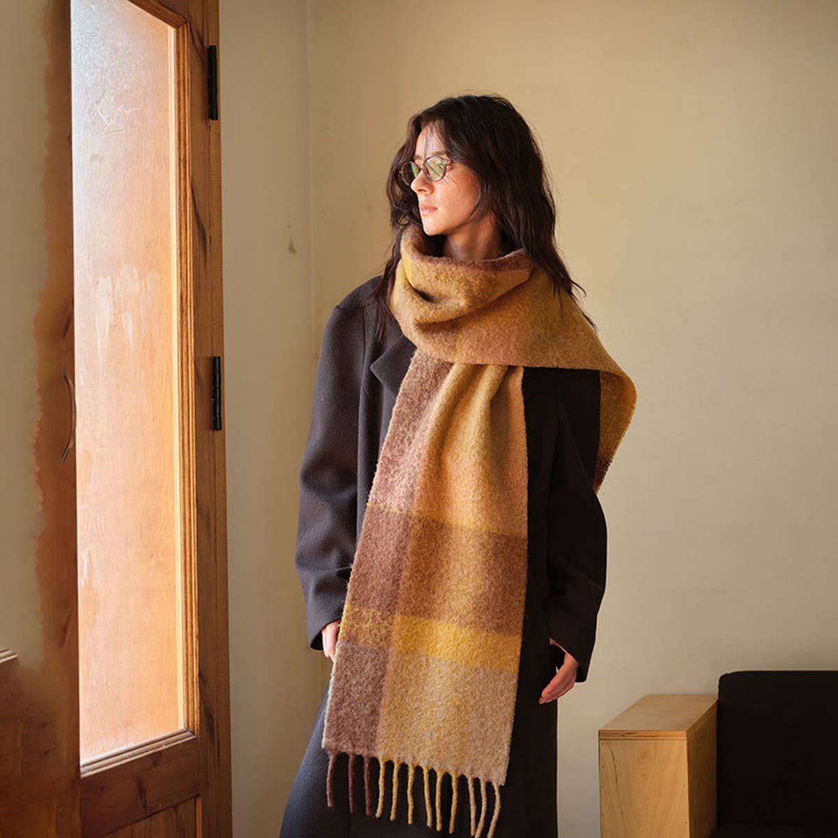 Wool Scarf for Winter ??Reversible Checkered Shawl_CWASC2327