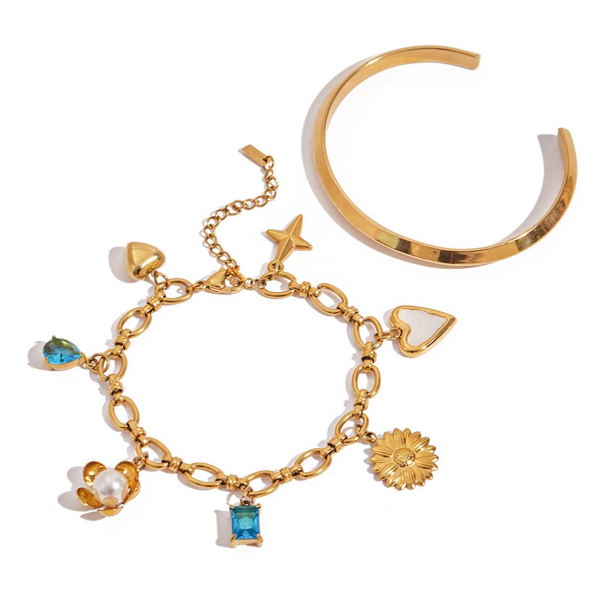 Vacation Pearl Heart & Flower Blue Bracelet