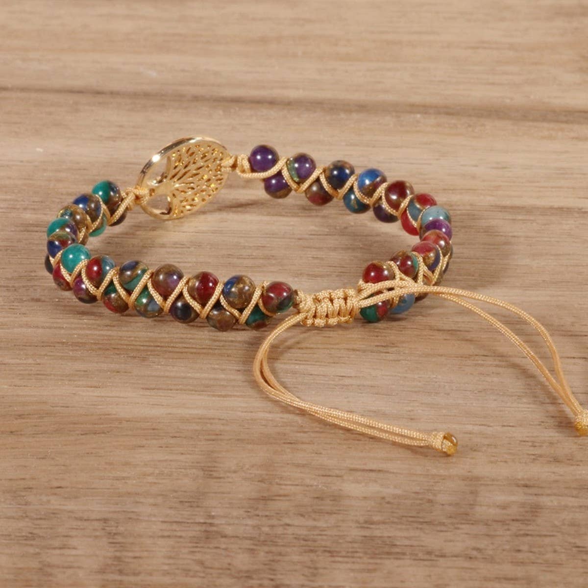 COLORED GOLD SANDSTONE TREE OF LIFE WOVEN BRACELET