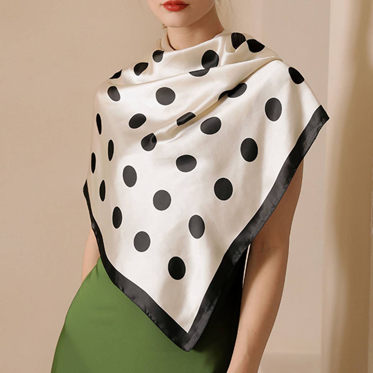 Women?™s 35" Polka Dot Silky Wrap Neck Scarf