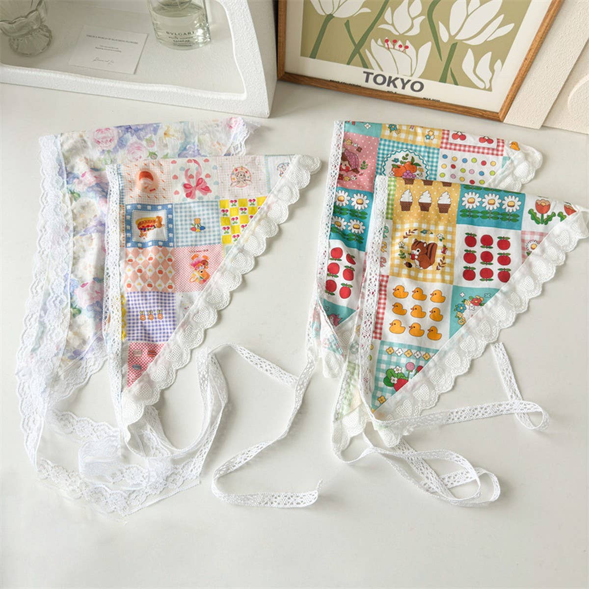 CARTOON CUTE FLOWER PATTERN TRIANGLE HEADSCARF_CWAHA1358