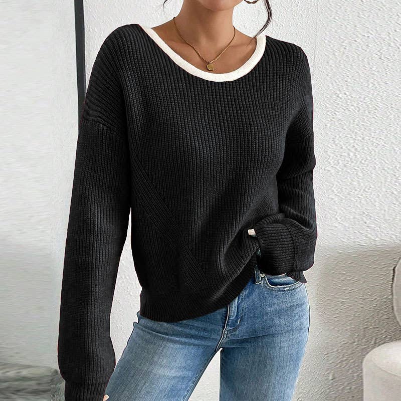 Back bow round collar sweater