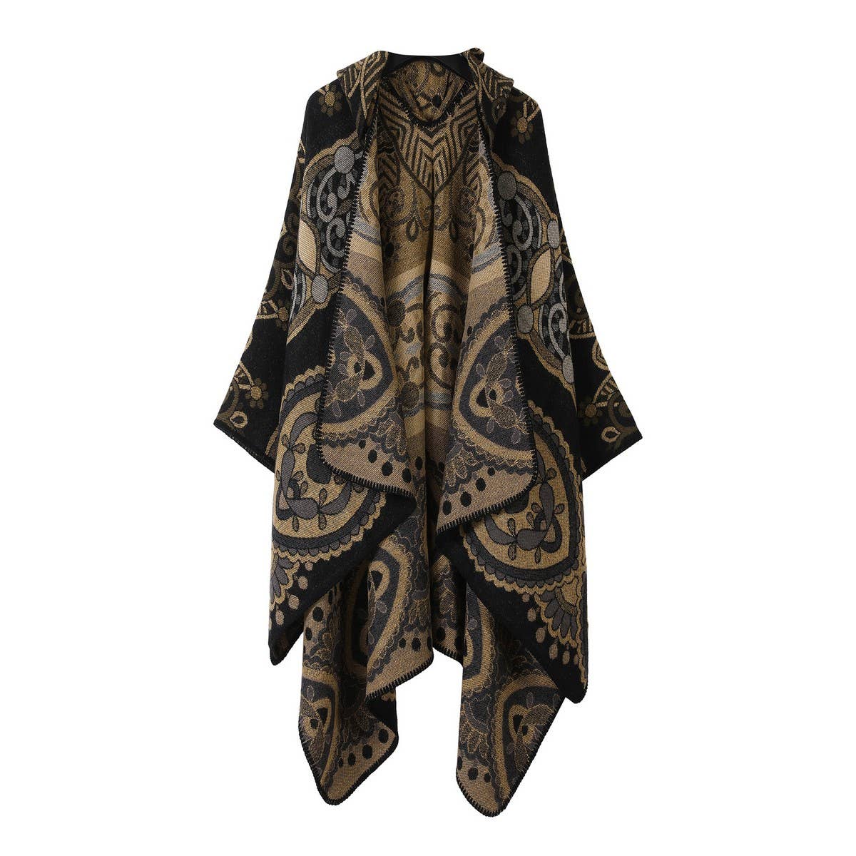 VINTAGE HOODED CAPE FAUX CASHMERE SHAWL CAPE