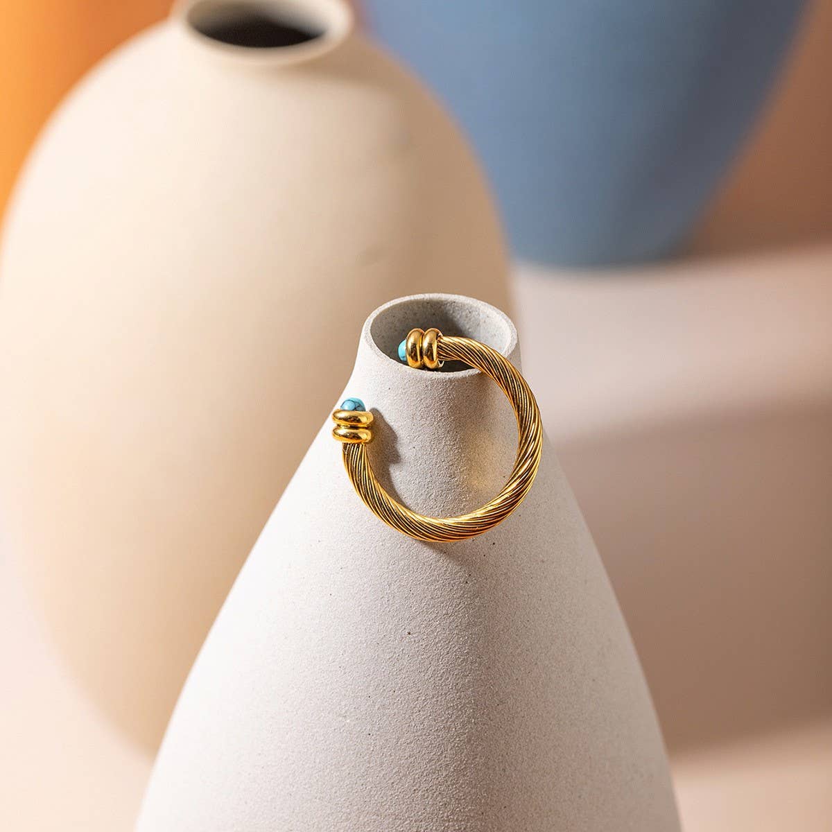 IRREGULAR OPEN TIGER EYE STONE BEAD RING