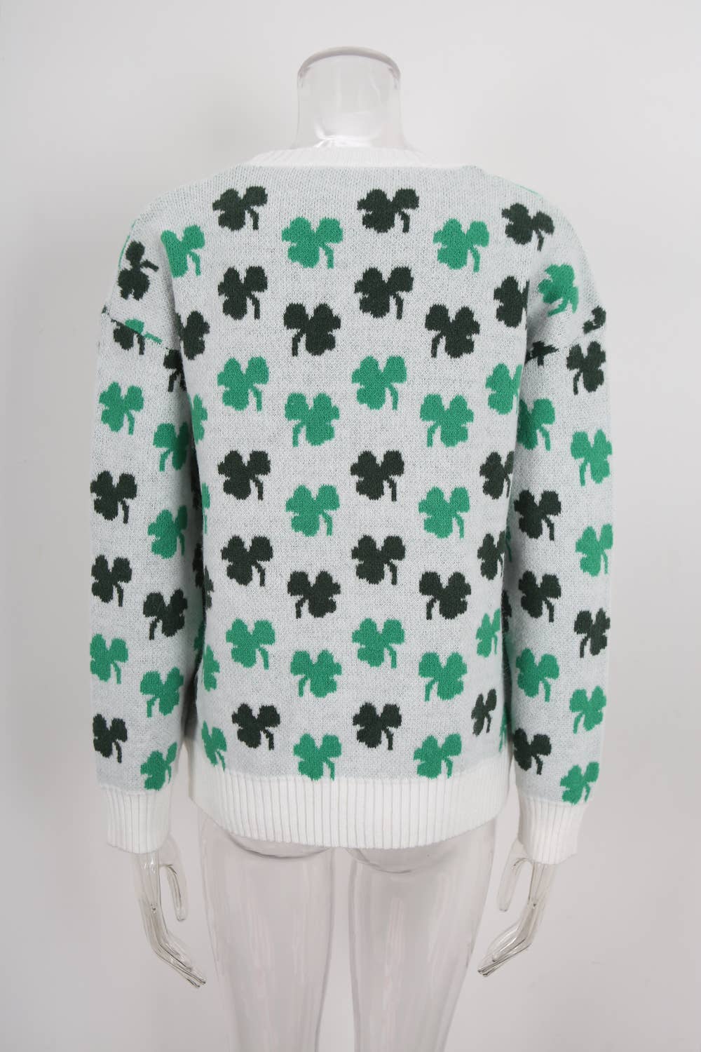 Trendy four-leaf clover jacquard knitted sweater