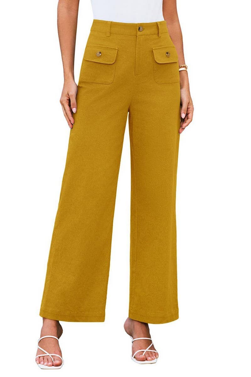 CWBLP1852_SOLID COLOR HIGH WAIST POCKET WIDE LEG TROUSERS
