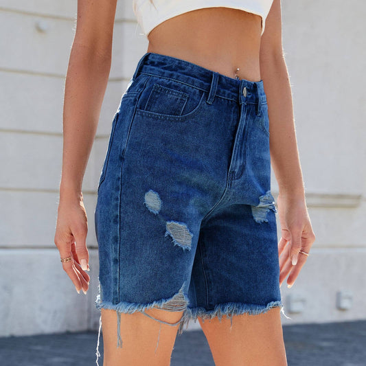 Washed casual ripped vintage vintage denim shorts