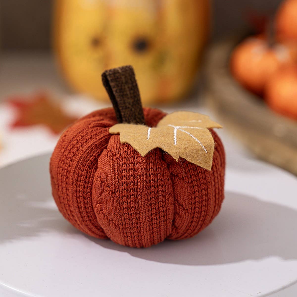 CWMM10342_KNITTED ORANGE PUMPKIN THANKSGIVING DECORATION
