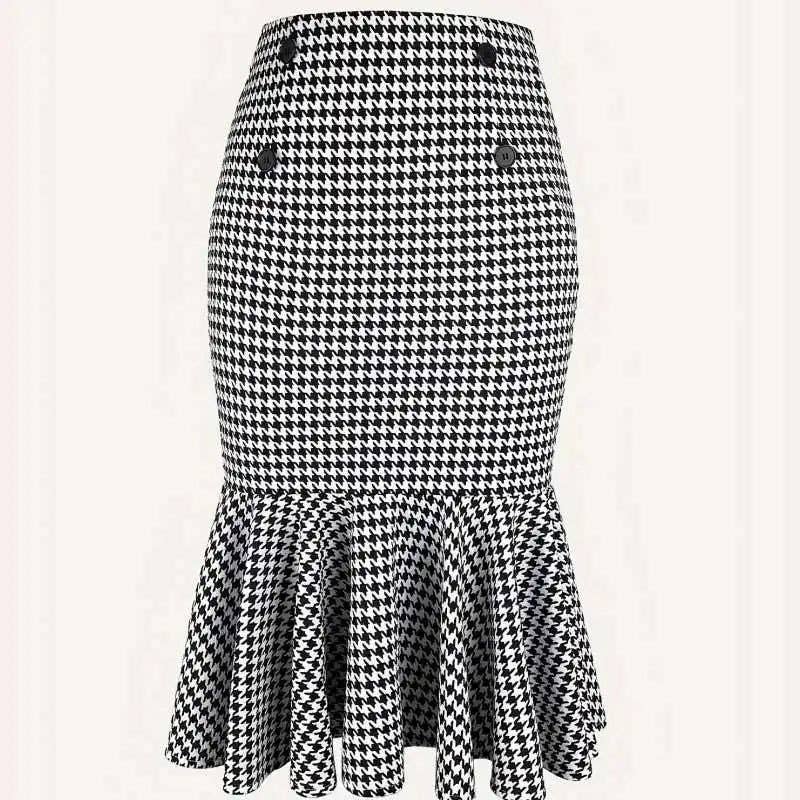 Elegant plaid stretch fishtail wrap hip skirt