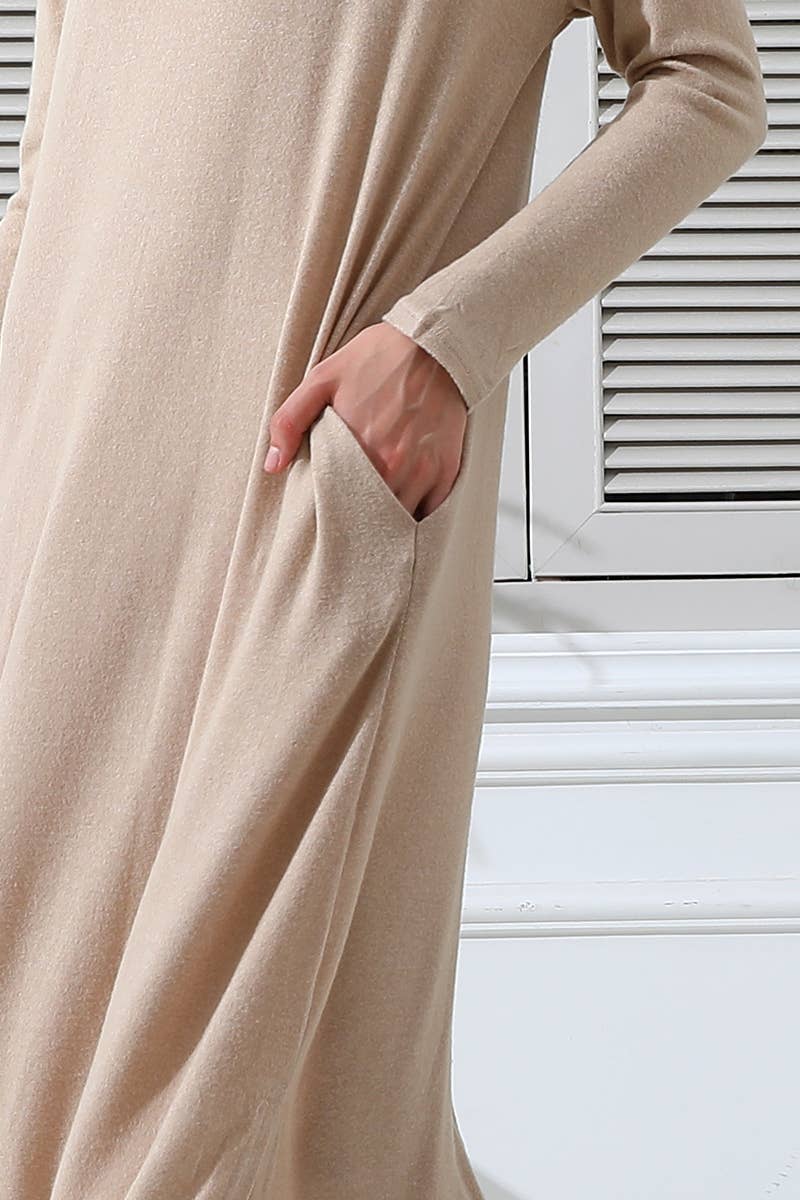 CWDMD546_ROUND NECK SOFT AND WARM SWEATER KNIT TUNIC DRESS