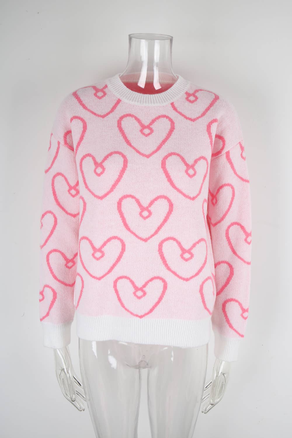 Round-neck heart-shaped color-blocking sweater