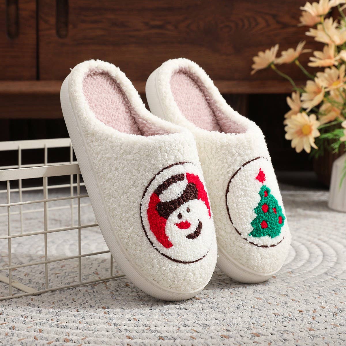 CHRISTMAS SNOWMAN TREE HOME COTTON SLIPPERS