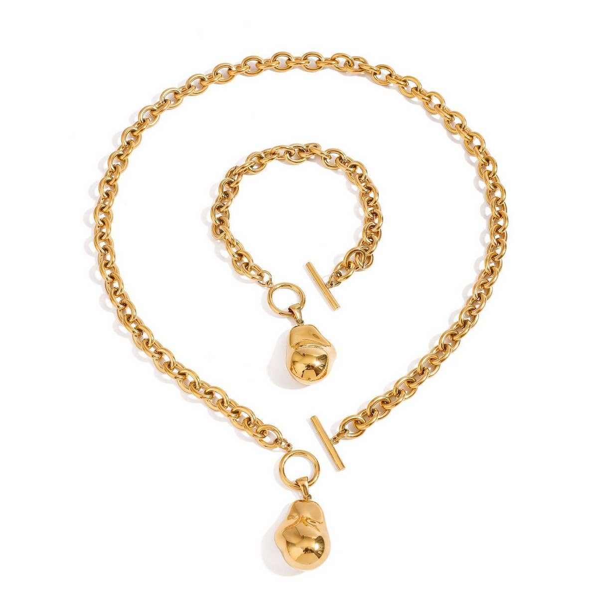 18K Gold Irregular Bead OT Clasp Chain Bracelet_CWAJE4758