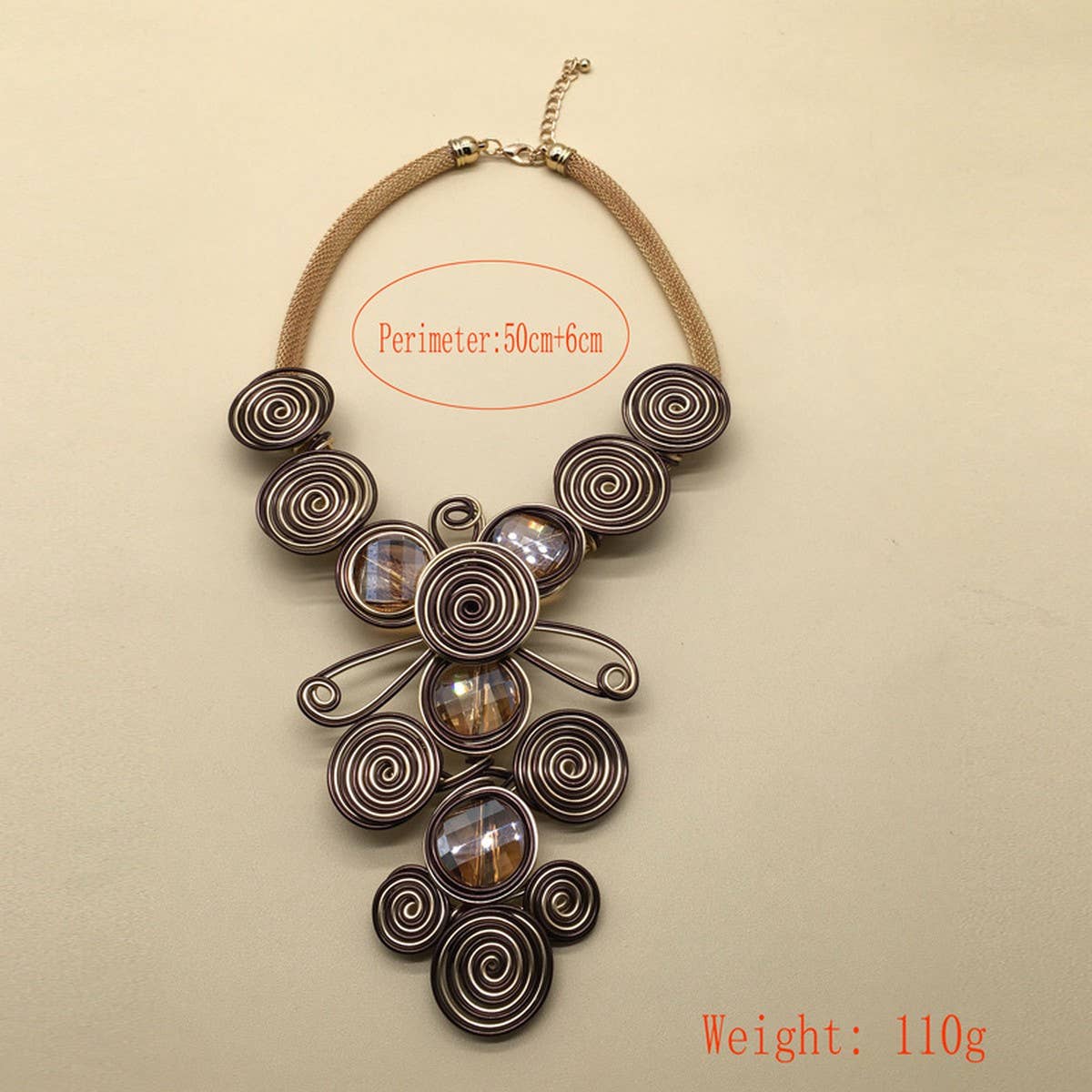 CRYSTAL ALUMINUM WIRE BRAIDED NECKLACE EARRING SET