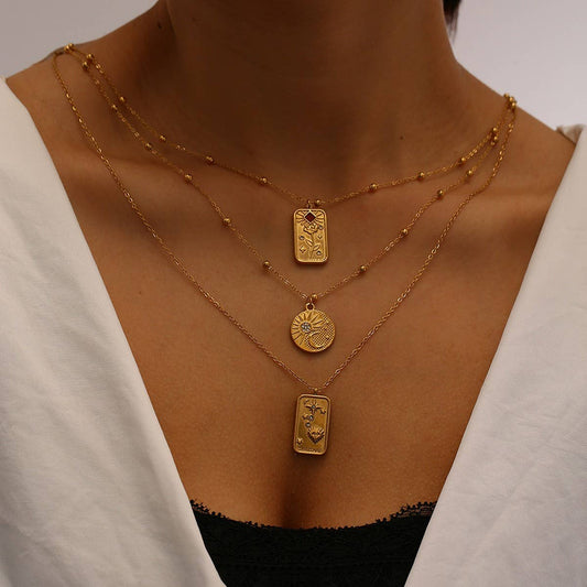 Colorful Zircon Stainless Steel Necklace, Colorfast