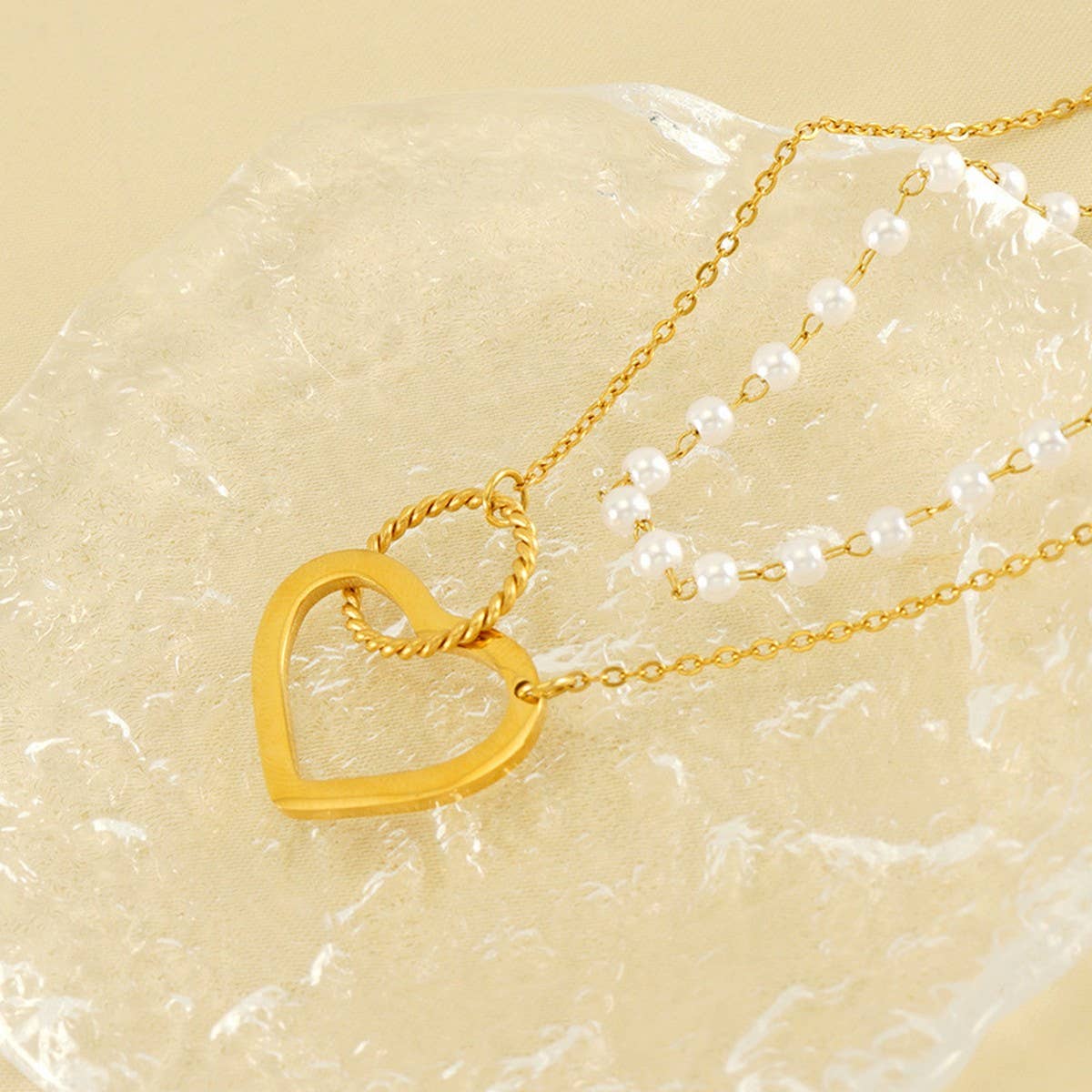 CWAJE1960_Vintage Pearl Double Chain Love Circular Necklace