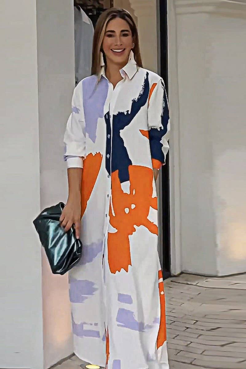 WOMEN COLLARED MARBLE PRINT COZY SHIRTS DRESS_CWDMD0719