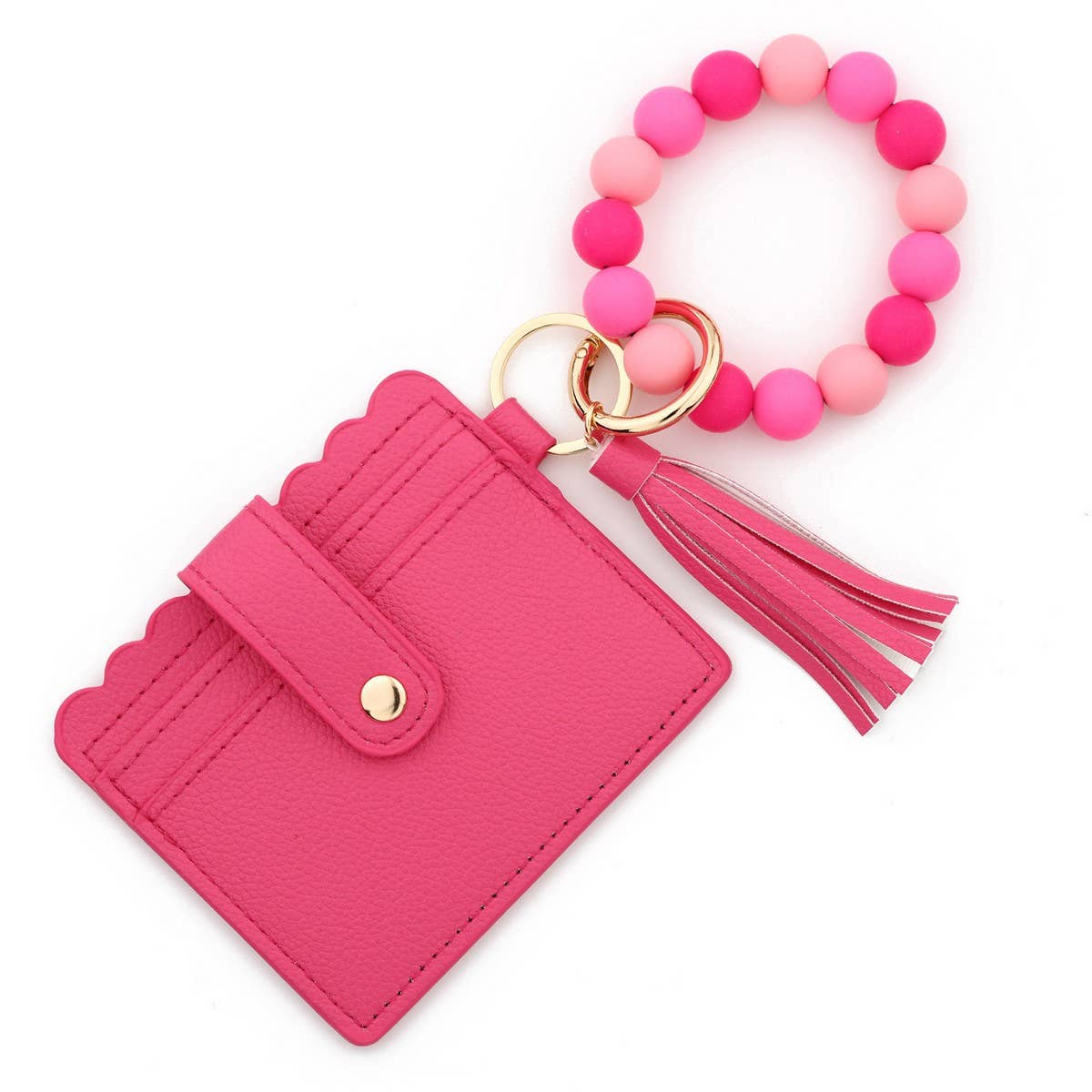 Solid Color PU Wallet with Bead Bracelet&Keychain_CWAB4959