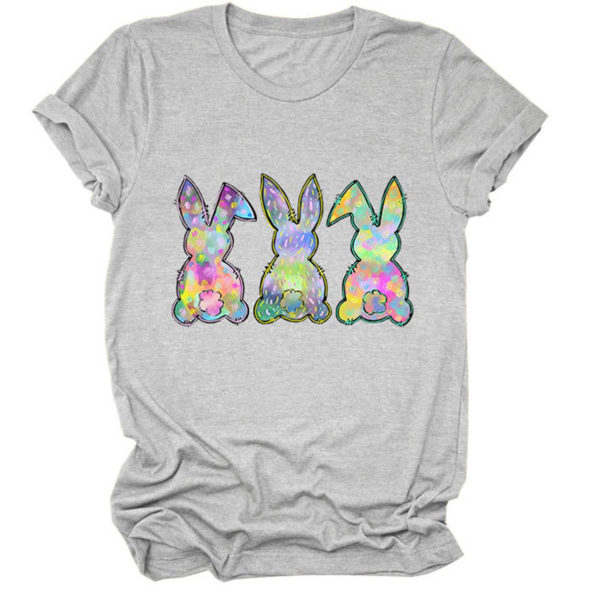 EASTER THREE BUNNIES PRINTED CREWNECK T SHIRT_CWTTS0858