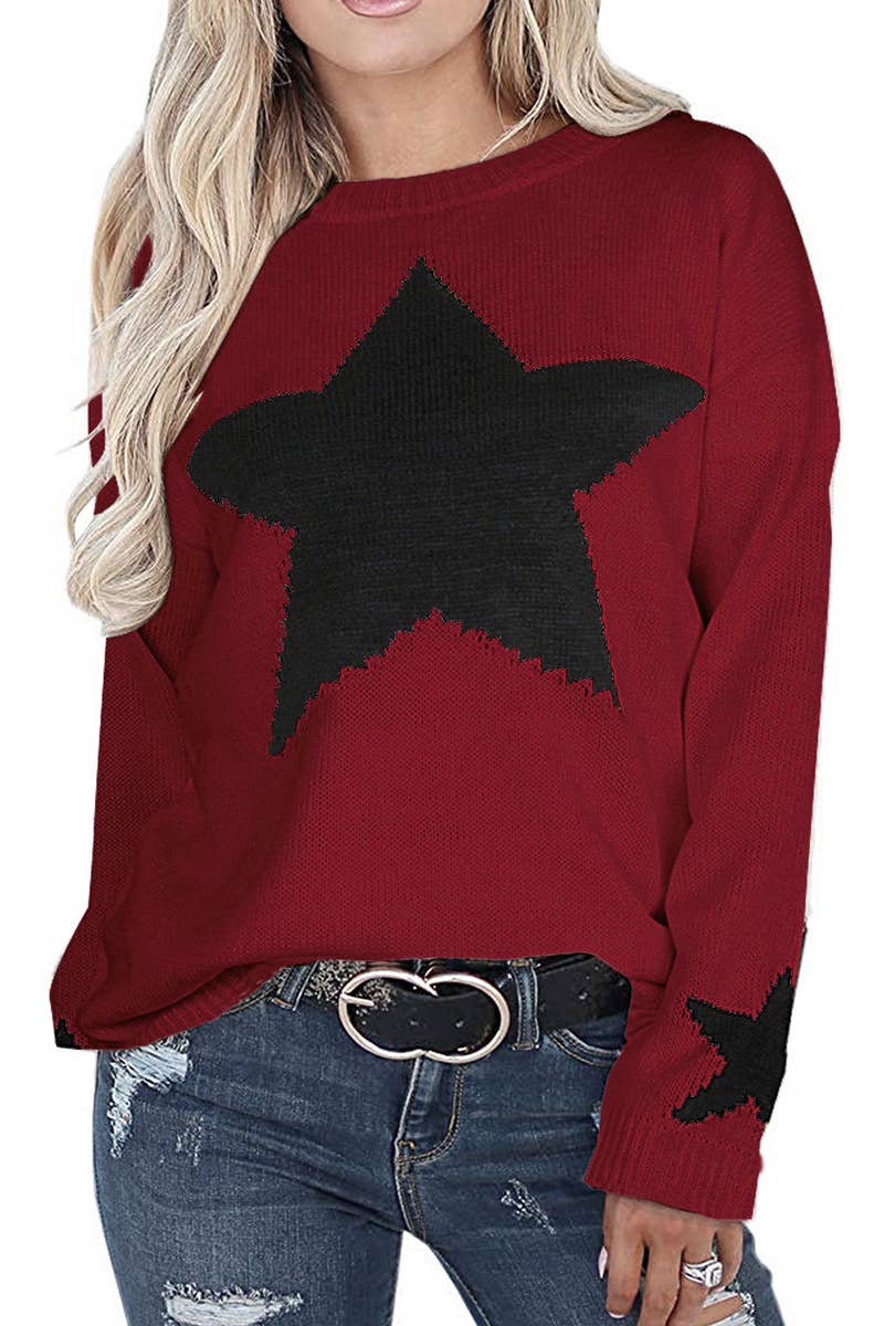 SLOUCHY STAR PULLOVER KNIT PULLOVER SWEATER
