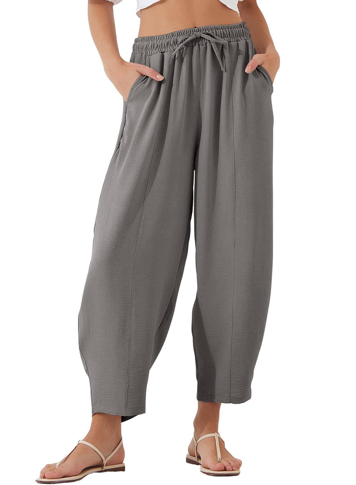 High-waisted loose casual pocket nine-inch pants