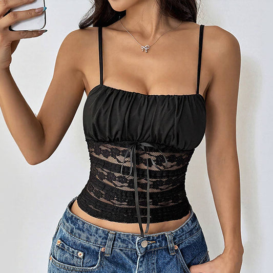 Slim Fit Sexy Chic Solid Lace Tank Top