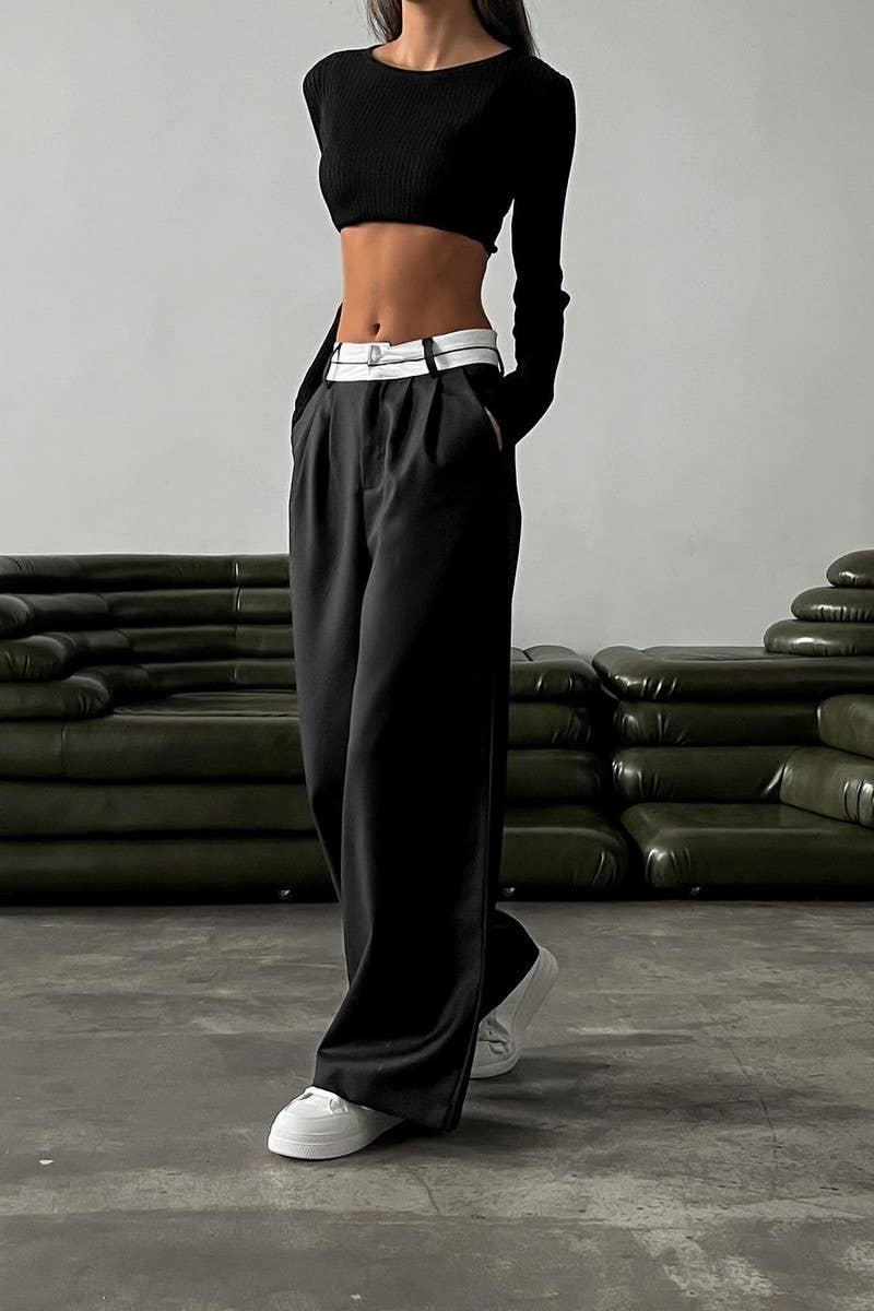 CWBLP1497_SOLID COLOR LOOSE CASUAL MOPPING SUIT PANTS