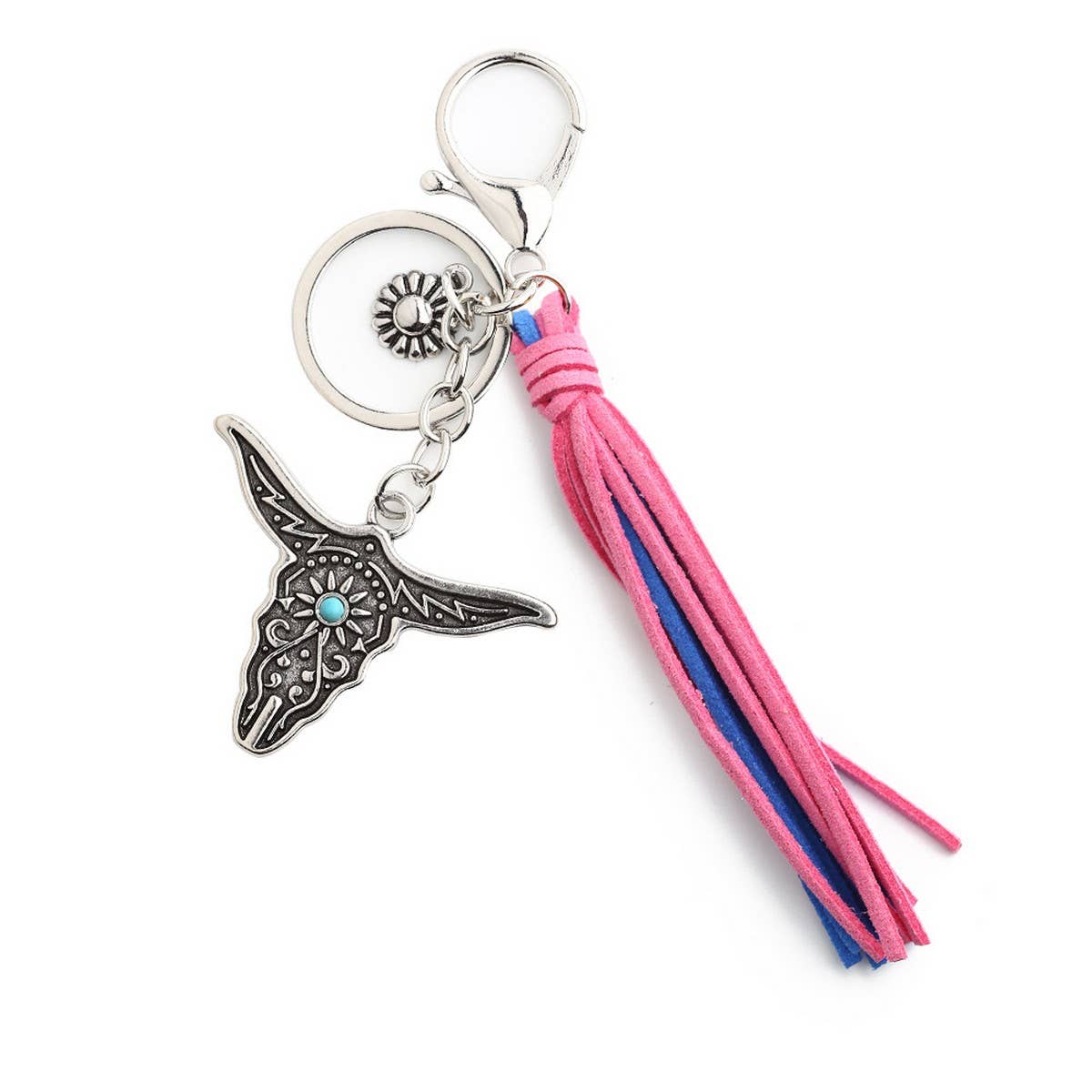 Boho Western Bull Head Keychain with Vintage Charm_CWAB5085