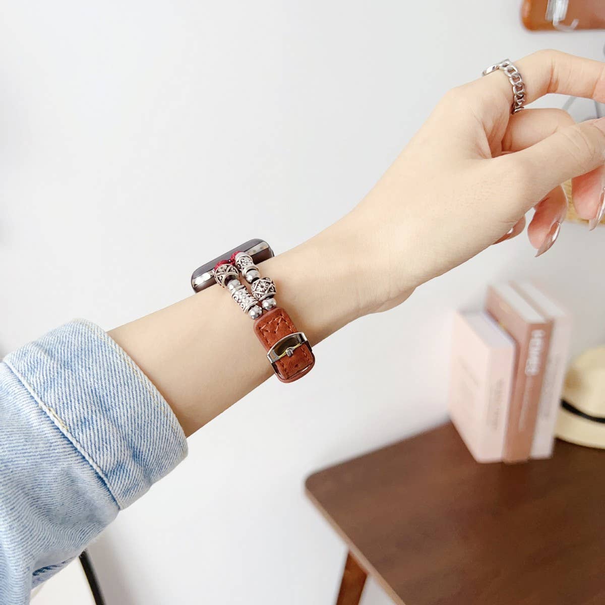 IWATCH8-1 SE TIBETAN SILVER GENUINE LEATHER STRAP