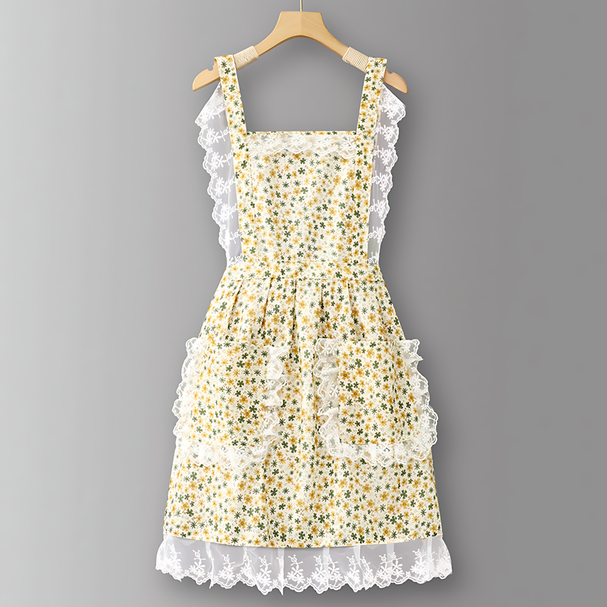 Floral Lace Trim Kitchen Apron for Women