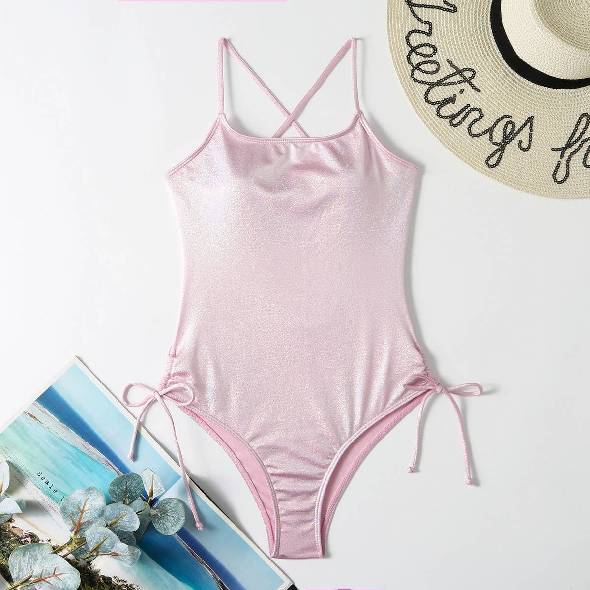 SLEEVELESS SOLID TIE ONE-PIECE BIKINI SWIMSUIT_CWMW0615